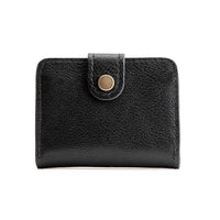 Pebbled--black | Small leather wallet with snap closed