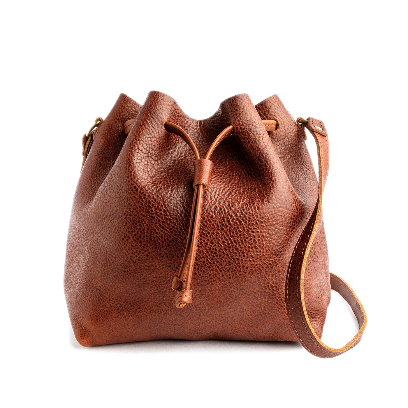 Leather Bucket Bag Cognac Brown