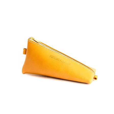 All Color: Sunflower | Small leather triangular zip pouch