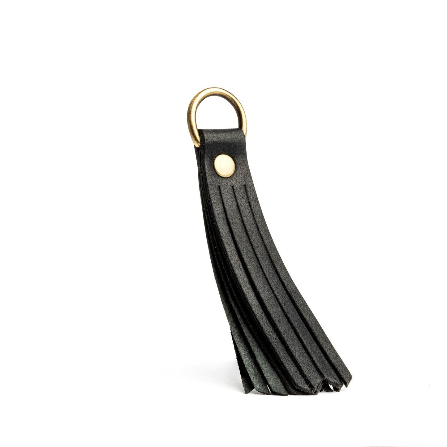 Black*Large | slim leather tassel with brass ring