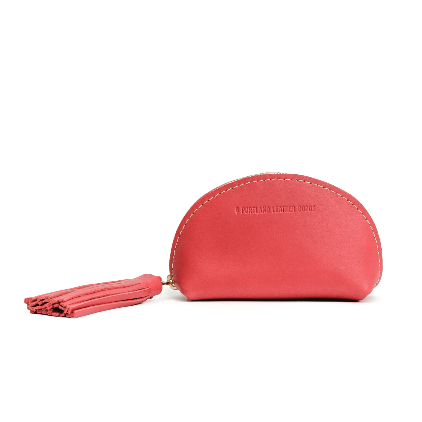 All Color: Tulip | Small leather zippered pouch with tassel